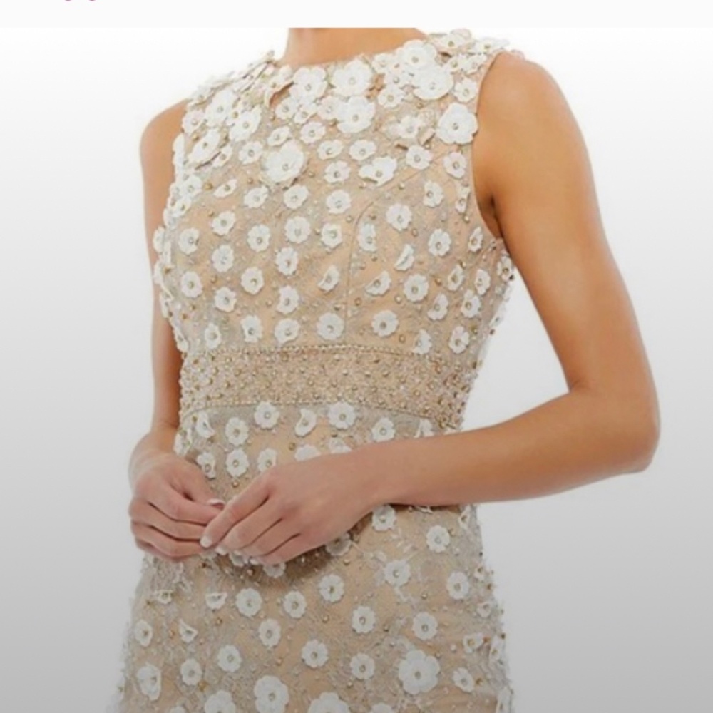 Mac Duggal MIDI Sheath Dress size 4 gold and white